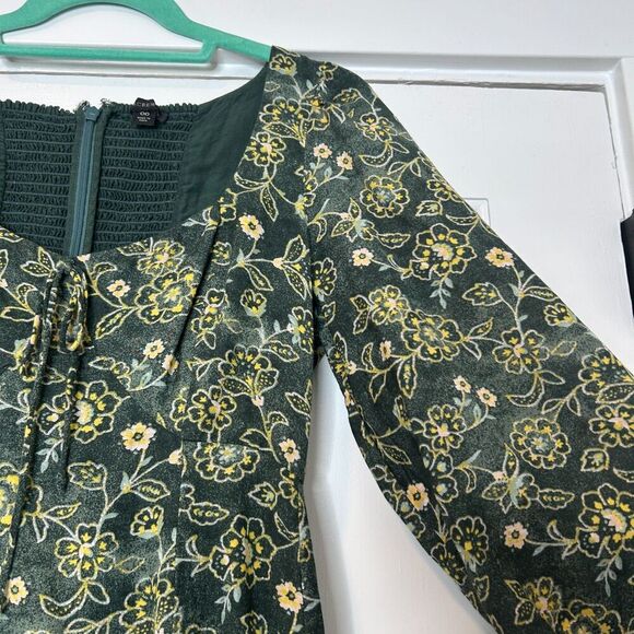 J. Crew Sweetheart Long Sleeve Mini Dress Vintage Vines Fabric Green Floral 00 - Picture 6 of 10